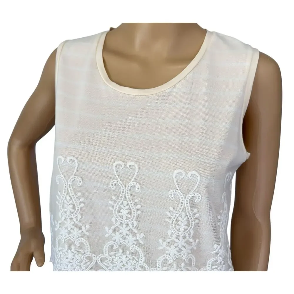 J. Crew Embroidered Overlay Striped Tank Top Peach Cream J2969 Size S